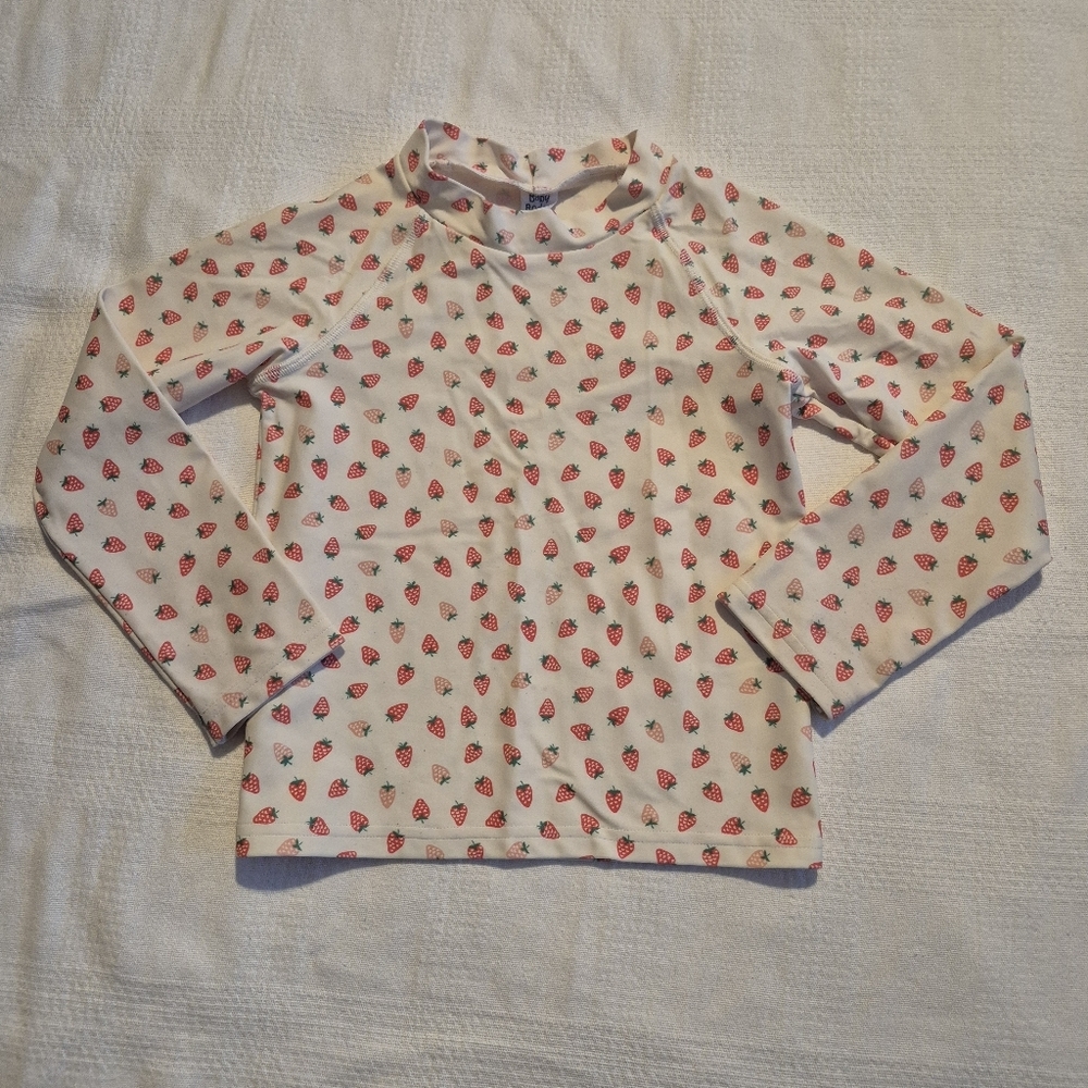 Baby Boden girls 3-4 years strawberry swim top has a bit of wear on cuffs